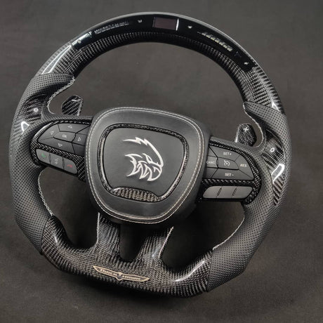2014-2021 Jeep Trackhawk SRT Custom Carbon Fiber Steering Wheel w/ LED RPM Display - AutoLEDTech.com