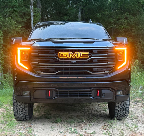 2019-2027 GMC Sierra Canyon Yukon White/Amber Illuminated LED Badge Emblem Logo - AutoLEDTech.com