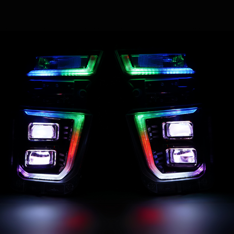 2020-2024 Chevrolet Silverado HD RGBW Flow Series HYBRID LED DRL Projector Replacement Headlights - AutoLEDTech.com