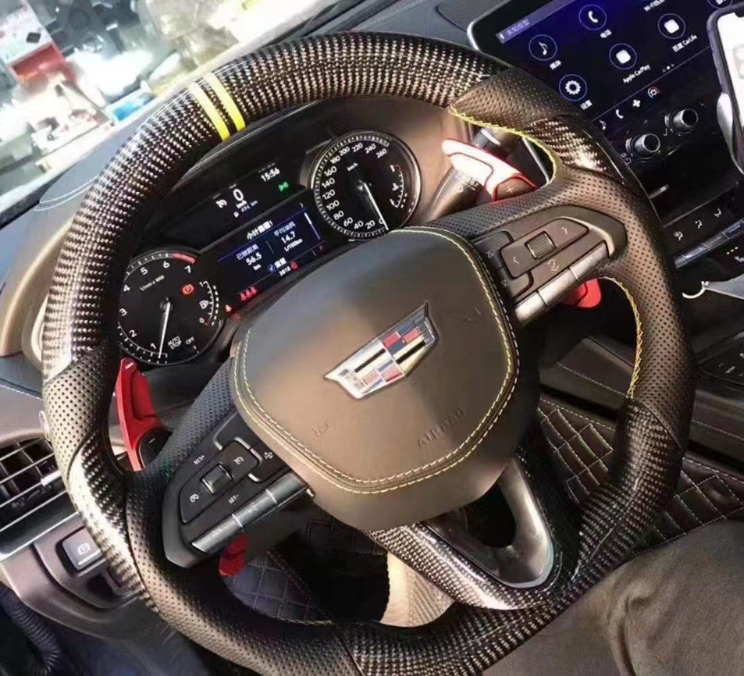 2020-2026+ Cadillac CT4/CT5 Blackwing Carbon Fiber LED Steering Wheel - AutoLEDTech.com