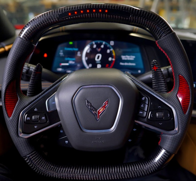 2020-2026+ Chevrolet C8 Corvette Custom Carbon Fiber Steering Wheel - AutoLEDTech.com