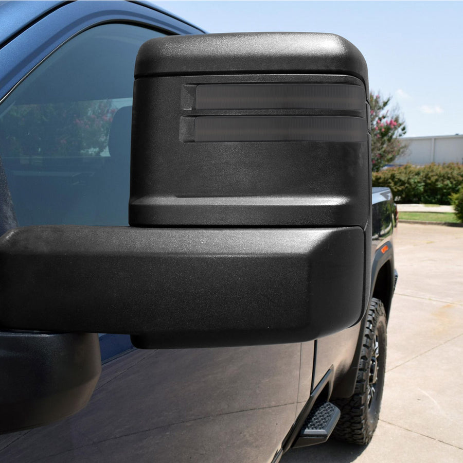 2020-2026+ GMC Chevy Sierra Silverado Smoked LED Mirror Lights - AutoLEDTech.com