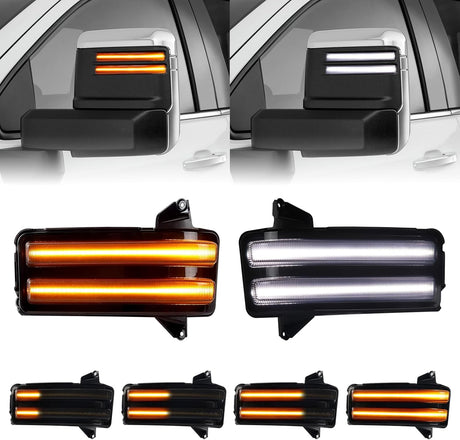 2020-2026+ GMC Chevy Sierra Silverado Smoked Switchback LED Mirror Lights - AutoLEDTech.com