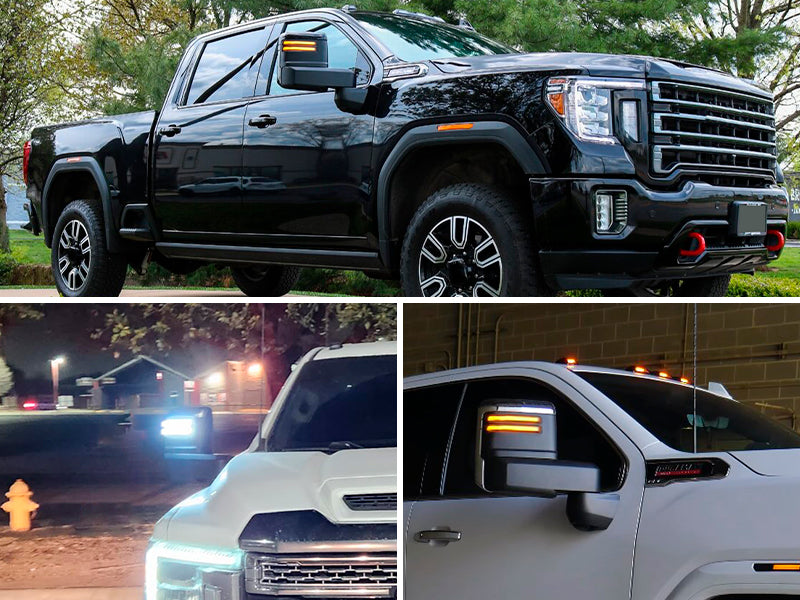 2020-2026+ GMC Chevy Sierra Silverado Smoked Switchback LED Mirror Lights - AutoLEDTech.com