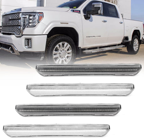 2020-2026+ GMC Sierra HD 2500 Smoked White Amber SCANNING LED Side Markers - AutoLEDTech.com