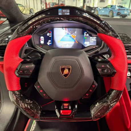 2014-2024 Lamborghini Huracan Custom Carbon Fiber Steering Wheel - AutoLEDTech.com