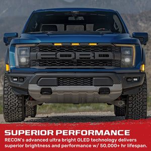 2021-2025+ Ford Raptor Smoked White/Amber Scanning LED Grill + Fender Lights - AutoLEDTech.com