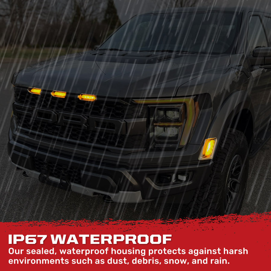 2021-2025+ Ford Raptor Smoked White/Amber Scanning LED Grill + Fender Lights - AutoLEDTech.com