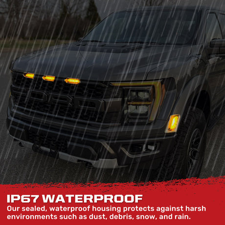 2021-2025+ Ford Raptor Smoked White/Amber Scanning LED Grill + Fender Lights - AutoLEDTech.com