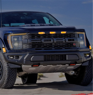 2021-2025+ Ford Raptor Smoked White/Amber Scanning LED Grill + Fender Lights - AutoLEDTech.com