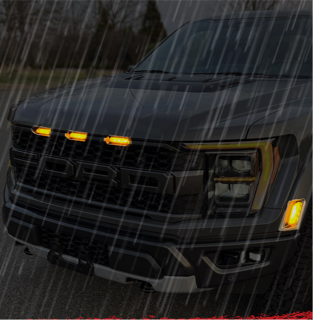 2021-2025+ Ford Raptor Smoked White/Amber Scanning LED Grill + Fender Lights - AutoLEDTech.com
