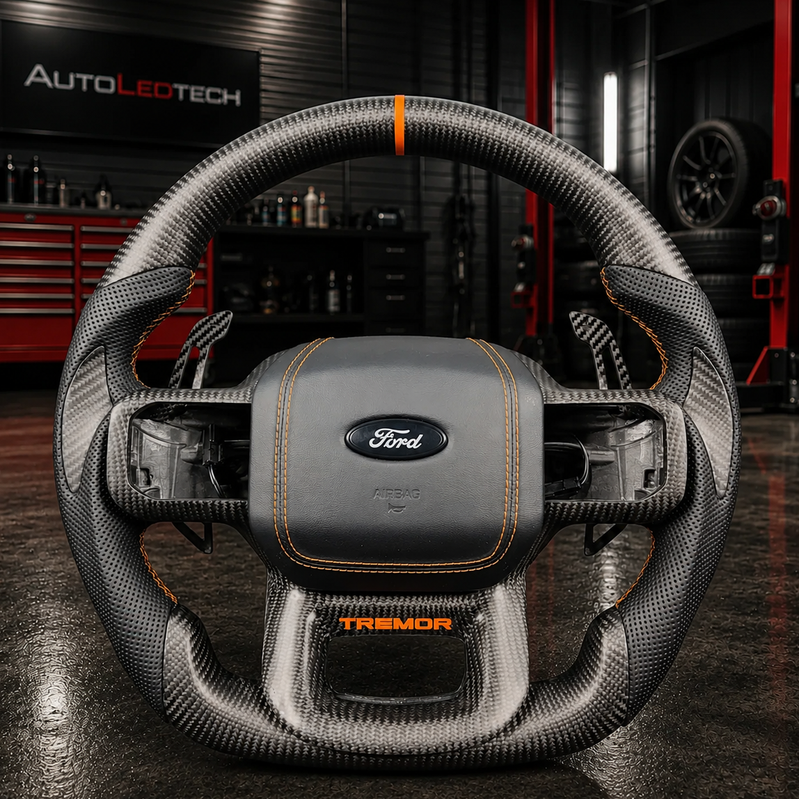 2023-2026+ Ford Super Duty F250 Custom Carbon Fiber Steering Wheel - AutoLEDTech.com