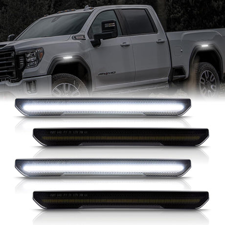 2023-2026+ GMC Canyon Smoked White Amber SCANNING LED Side Markers - AutoLEDTech.com