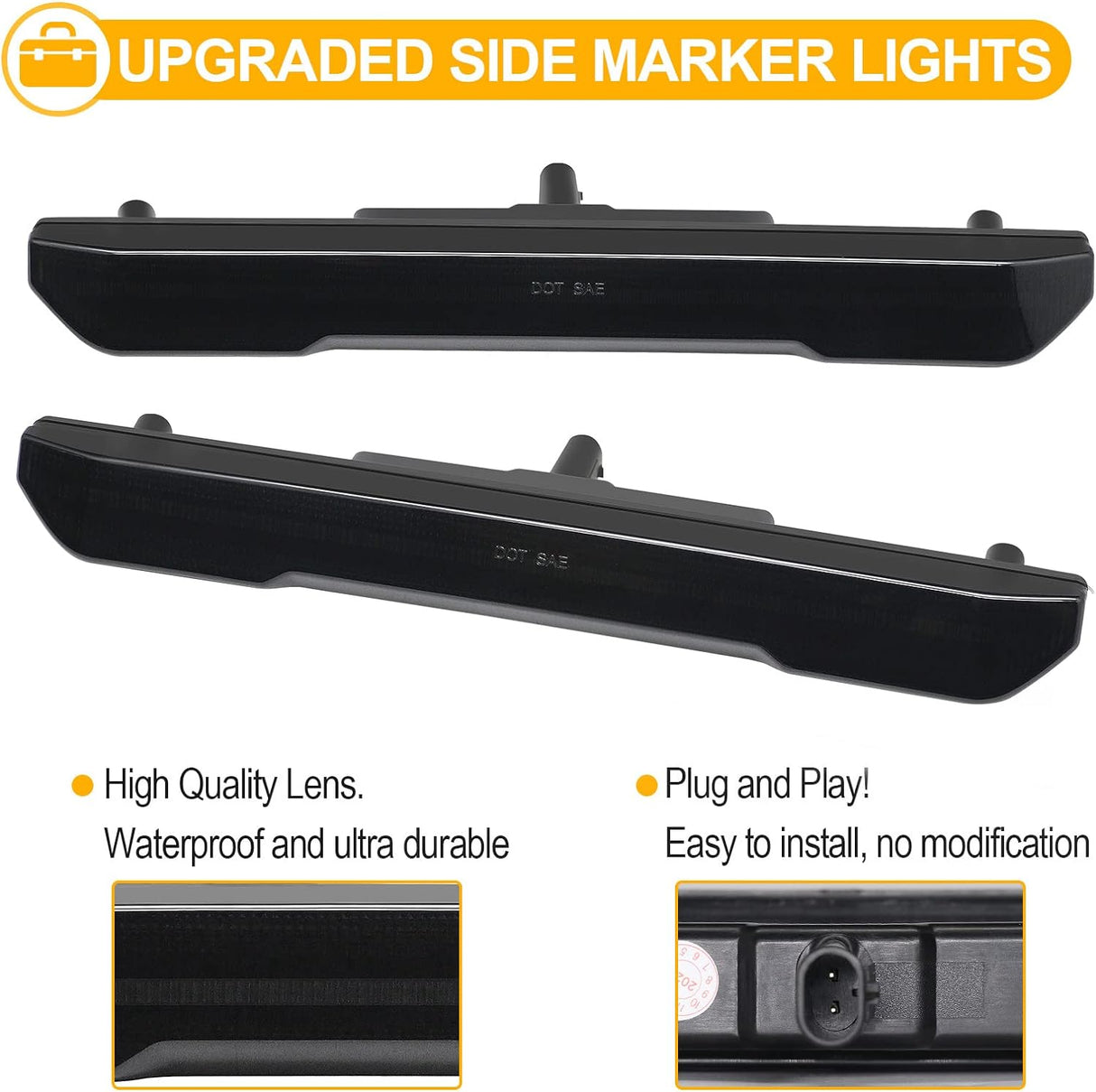 2023-2026+ GMC Canyon Smoked White Amber SCANNING LED Side Markers - AutoLEDTech.com