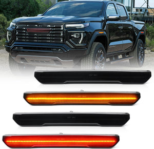 2023-2026+ GMC Canyon Smoked White Amber SCANNING LED Side Markers - AutoLEDTech.com