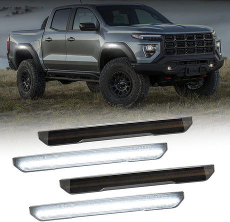 2023-2026+ GMC Canyon Smoked White Amber SCANNING LED Side Markers - AutoLEDTech.com