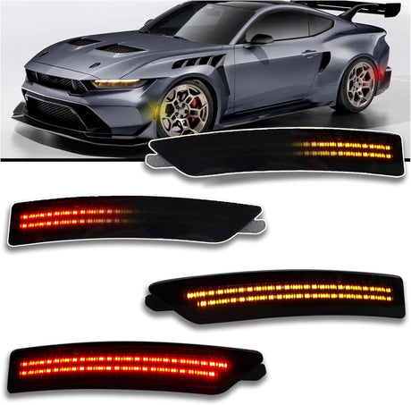 2024-2026+ Ford Mustang S650 SCANNING White LED Smoked Side Marker Lights - AutoLEDTech.com