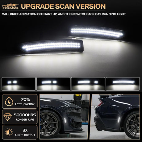 2024-2026+ Ford Mustang S650 SCANNING White LED Smoked Side Marker Lights - AutoLEDTech.com