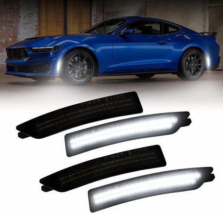 2024-2026+ Ford Mustang S650 SCANNING White LED Smoked Side Marker Lights - AutoLEDTech.com