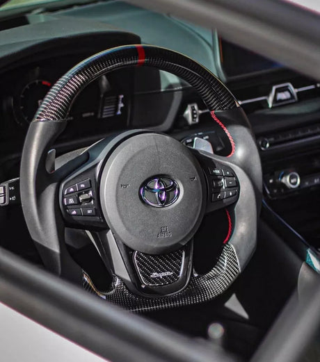 2019-2026+ Toyota Supra Custom Carbon Fiber Steering Wheel - AutoLEDTech.com