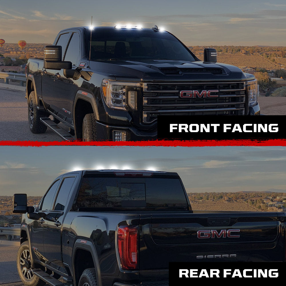 2020 2025 GMC Chevy HD Clear Smoked White Amber LED Roof Cab Lights Front Facing LEDs Smoked Lens Amber LED