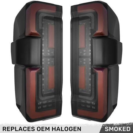 2023-2027+ Ford Super Duty Clear Smoked LED Tail Lights with Startup Sequence - AutoLEDTech.com