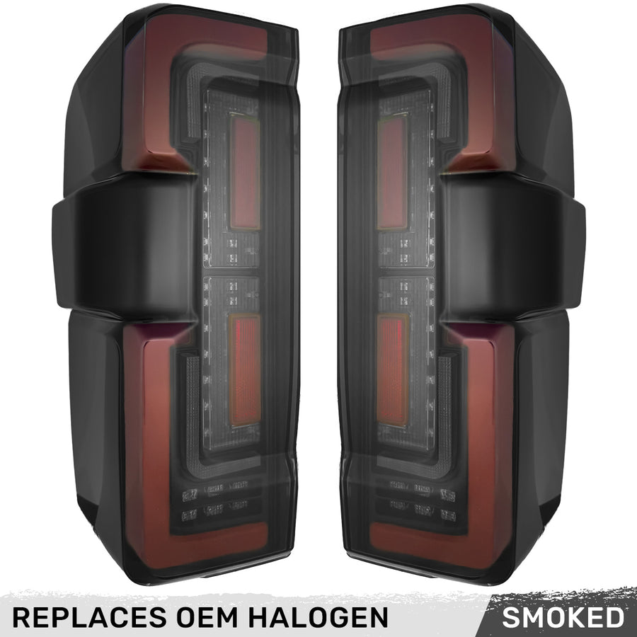 2023-2027+ Ford Super Duty Clear Smoked LED Tail Lights with Startup Sequence - AutoLEDTech.com