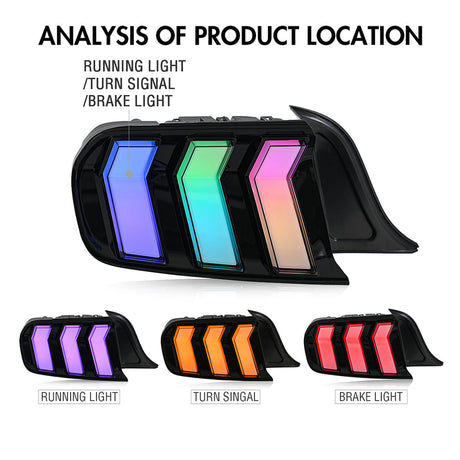 2015-2023 Ford Mustang S550 RGB Flow Smoked Clear LED Tail Lights - AutoLEDTech.com