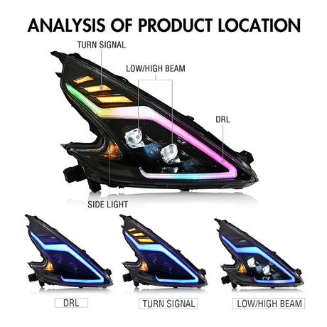 2009-2020 Nissan 370Z Z34 Fairlady RGB LED DRL Headlights - AutoLEDTech.com