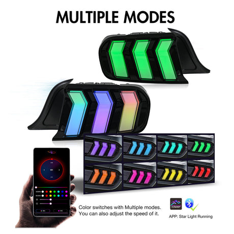 2015-2023 Ford Mustang S550 RGB Flow Smoked Clear LED Tail Lights - AutoLEDTech.com