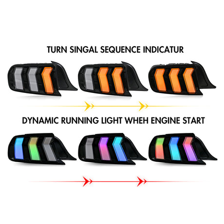 2015-2023 Ford Mustang S550 RGB Flow Smoked Clear LED Tail Lights - AutoLEDTech.com