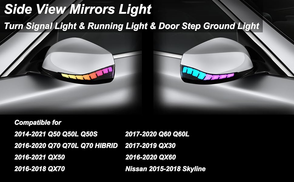 2014-2024 Infiniti Q50 Q60 Q70 Flow Series RGB LED Side Mirror Lights + Turn Signals