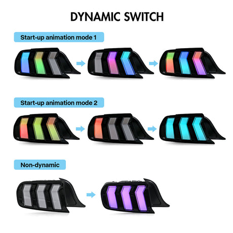 2015-2023 Ford Mustang S550 RGB Flow Smoked Clear LED Tail Lights - AutoLEDTech.com