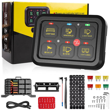 6 Gang Switch Control Panel 12V Relay System - AutoLEDTech.com