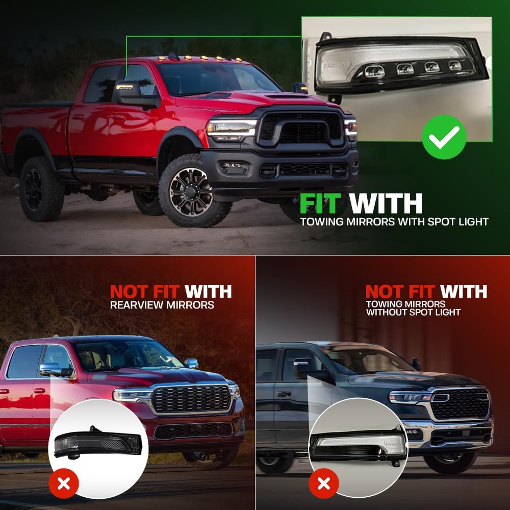 2023-2026+ Ram 1500 2500 HD Smoked White Amber LED Tow Mirror Lights - AutoLEDTech.com