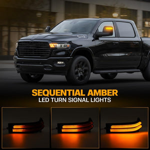 2023-2026+ Ram 1500 2500 HD Smoked White Amber LED Tow Mirror Lights - AutoLEDTech.com