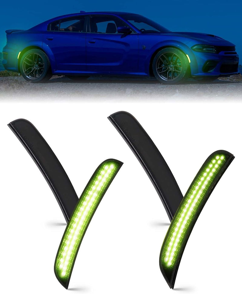 2015-2023+ Dodge Charger GREEN LED Smoked Side Marker Lights