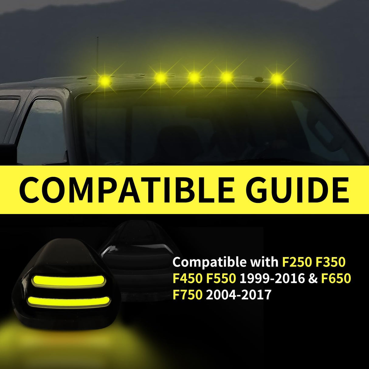 1999-2016 Ford F250 Super Duty Clear Smoked White Amber LED Roof Cab Lights