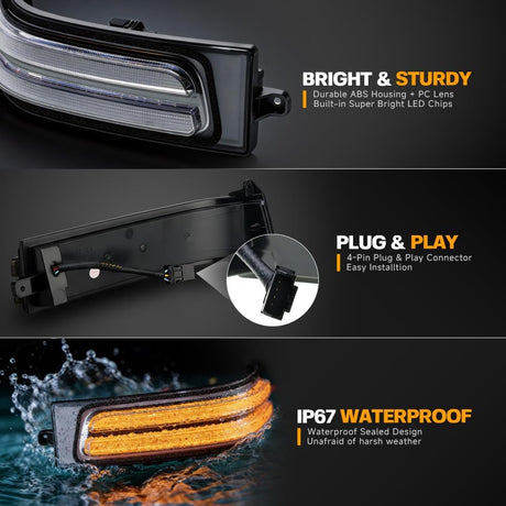 2023-2026+ Ram 1500 2500 HD Smoked White Amber LED Tow Mirror Lights - AutoLEDTech.com