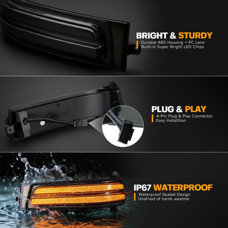 2023-2026+ Ram 1500 2500 HD Smoked White Amber LED Tow Mirror Lights - AutoLEDTech.com