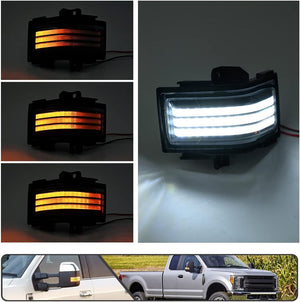 2017-2026+ Ford Super Duty F250 Smoked White Amber LED Mirror Lights - AutoLEDTech.com