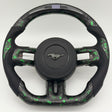 2015-2023 Ford Mustang `Forged Carbon Fiber LED Steering Wheel Green Accents - IN STOCK - AutoLEDTech.com