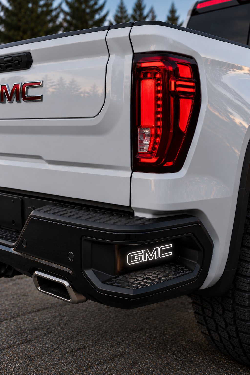 2019-2027+ GMC/Chevy 1500 Illuminated Rear Bumper Corner Step Inserts (Silverado/ Sierra) - AutoLEDTech.com