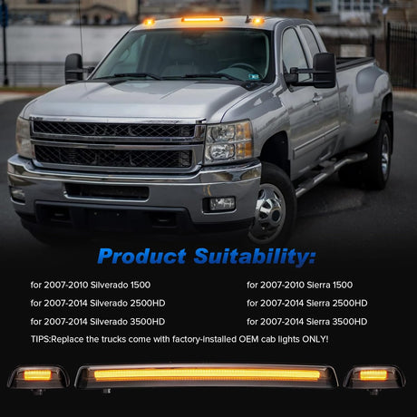 2007-2014 GMC Chevy HD Smoked White Amber LED Roof Cab Lights - AutoLEDTech.com
