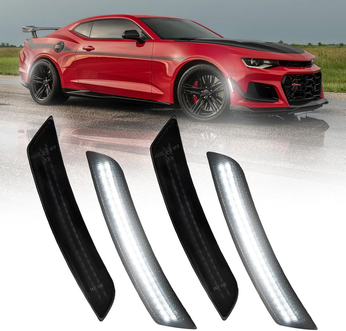 2016+ Chevy Camaro SCANNING White LED Smoked Side Marker Lights