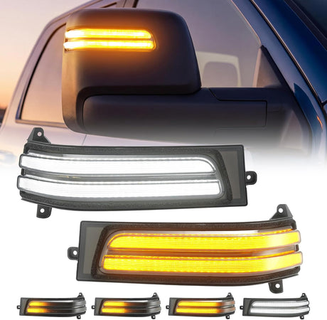 2023-2026+ Ram 1500 2500 HD Smoked White Amber LED Tow Mirror Lights - AutoLEDTech.com