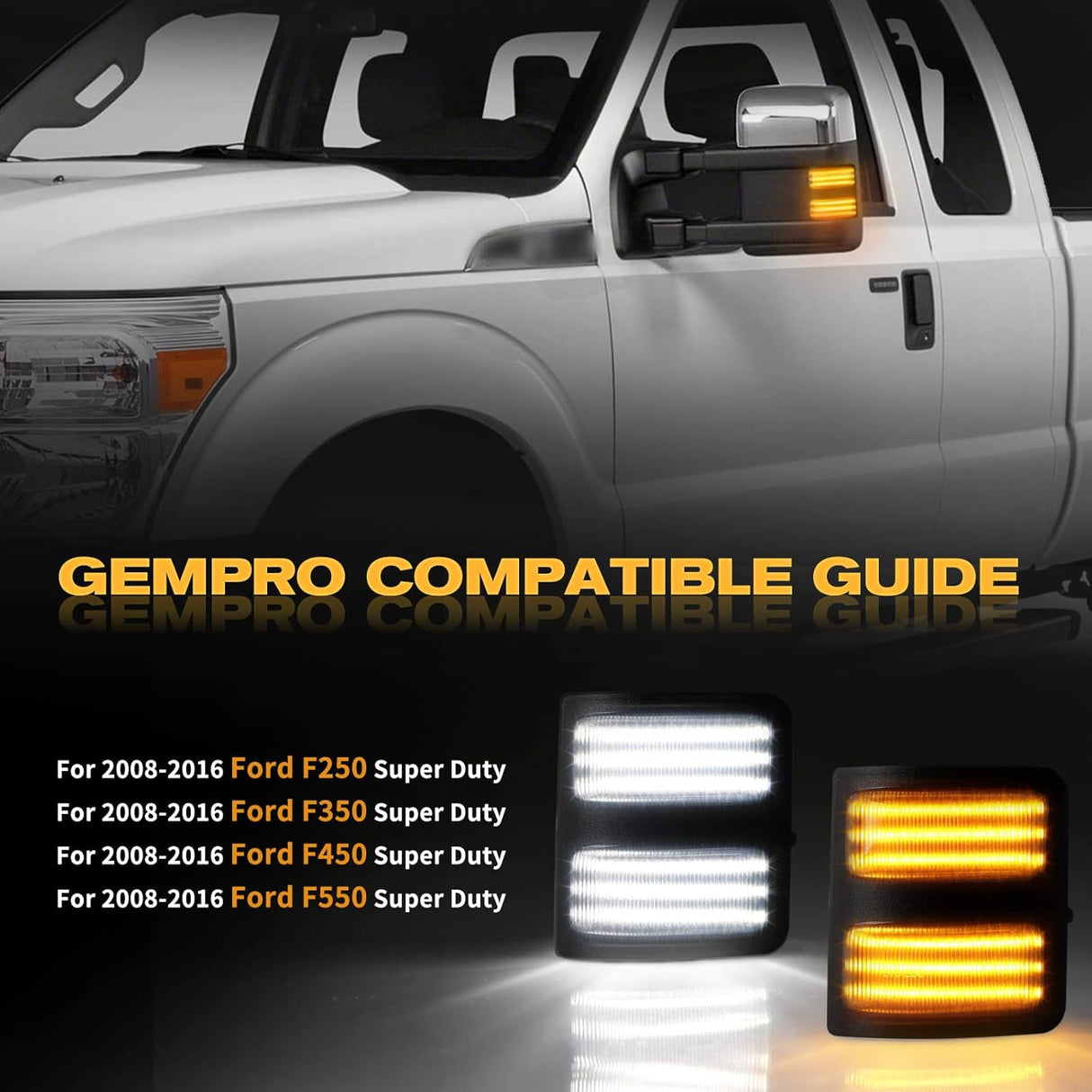 2008-2016 Ford F250 Super Duty Switchback LED Smoked Mirror Lights - AutoLEDTech.com