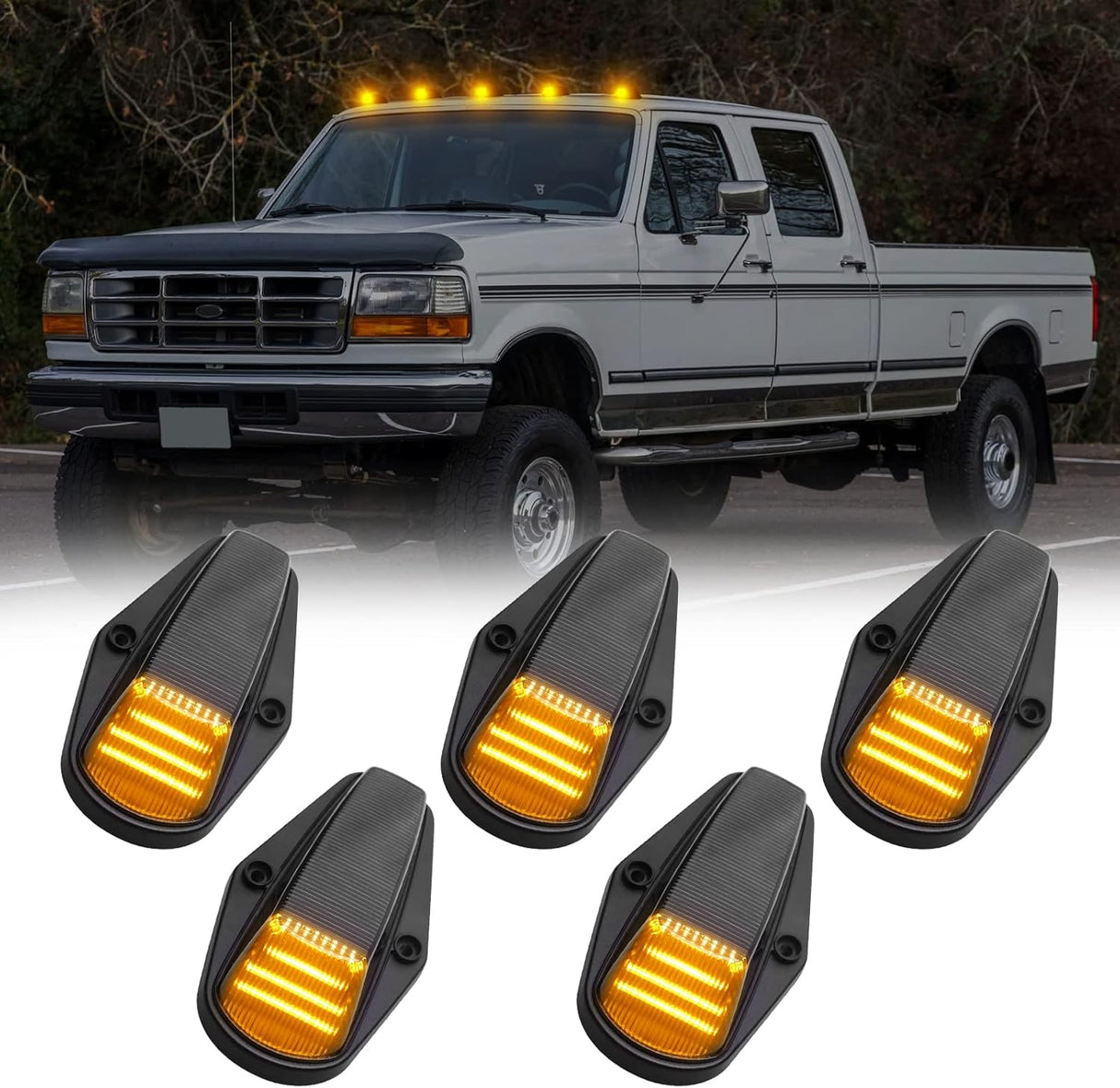 1984-1998 Ford F250 Super Duty Clear Smoked White Amber LED Roof Cab Lights