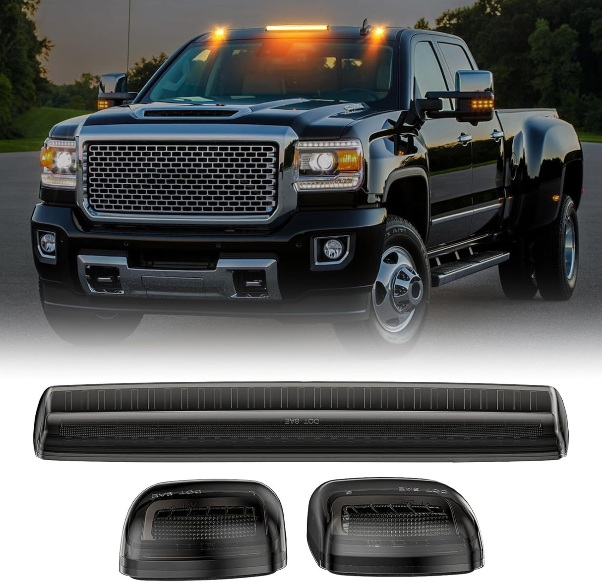 2015-2019 GMC Chevy HD Smoked White Amber LED Roof Cab Lights - AutoLEDTech.com