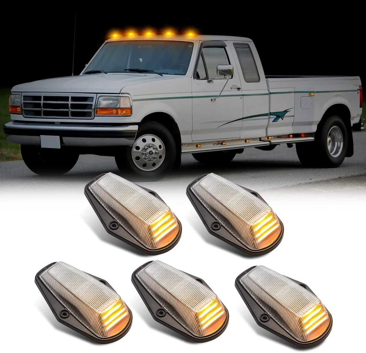 1984-1998 Ford F250 Super Duty Clear Smoked White Amber LED Roof Cab Lights